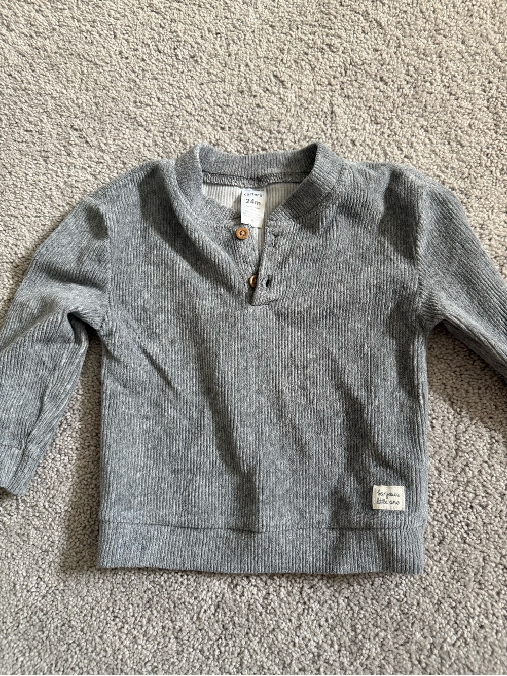 Carter's Toddler Ribbed Grey Henley Pullover with Button Detail